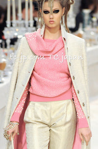 CHANEL 12PF Pink Ivory Scarf Gripoix Cashmere Knit Sweater 34 36 シャネル ピンク 桜さくらカラー マフラー付 グリポワ宝石  カシミヤ ニット セーター 即発