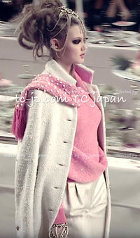 CHANEL 12PF Pink Ivory Scarf Gripoix Cashmere Knit Sweater 34 36 シャネル ピンク 桜さくらカラー マフラー付 グリポワ宝石  カシミヤ ニット セーター 即発
