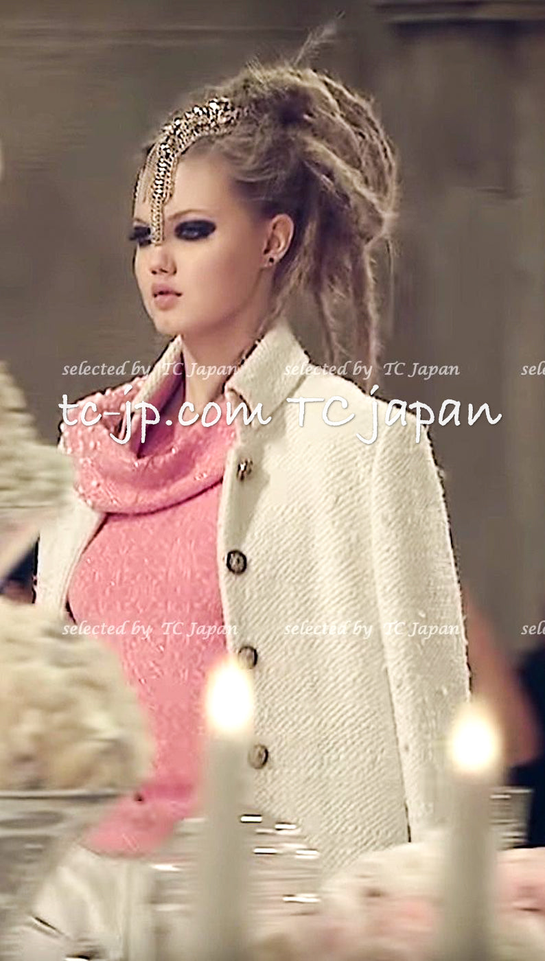 CHANEL 12PF Pink Ivory Scarf Gripoix Cashmere Knit Sweater 34 36 シャネル ピンク 桜さくらカラー マフラー付 グリポワ宝石  カシミヤ ニット セーター 即発