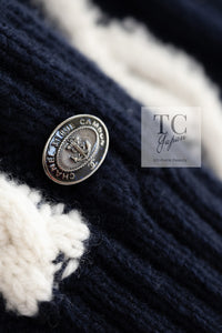 CHANEL 18PF Navy Ivory Wool Cashmere Knit Sweater 34 シャネル ネイビー アイボリー ウール カシミア ケーブル ニット セーター 即発