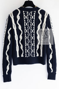 CHANEL 18PF Navy Ivory Wool Cashmere Knit Sweater 34 シャネル ネイビー アイボリー ウール カシミア ケーブル ニット セーター 即発