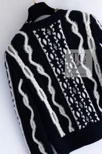 CHANEL 18PF Navy Ivory Wool Cashmere Knit Sweater 34 シャネル ネイビー アイボリー ウール カシミア ケーブル ニット セーター 即発