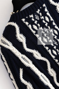 CHANEL 18PF Navy Ivory Wool Cashmere Knit Sweater 34 シャネル ネイビー アイボリー ウール カシミア ケーブル ニット セーター 即発