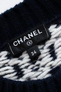 CHANEL 18PF Navy Ivory Wool Cashmere Knit Sweater 34 シャネル ネイビー アイボリー ウール カシミア ケーブル ニット セーター 即発