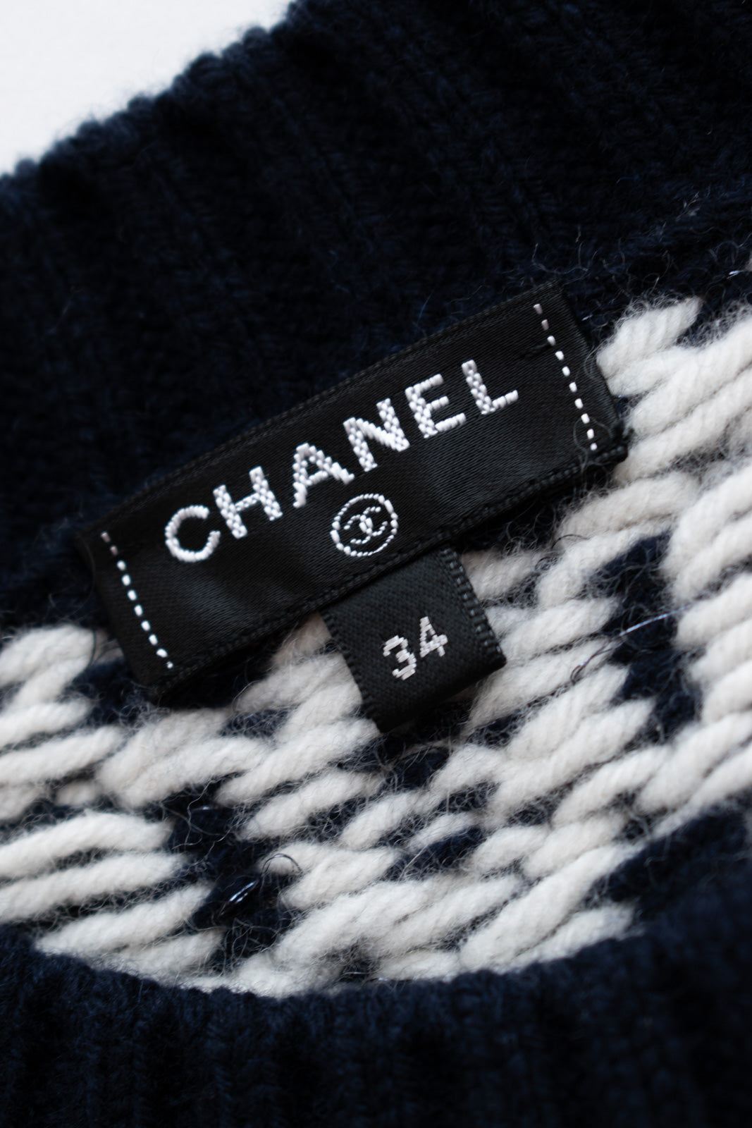 CHANEL 18PF Navy Ivory Wool Cashmere Knit Sweater 34 シャネル ネイビー アイボリー ウール カシミア ケーブル ニット セーター 即発