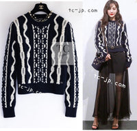 CHANEL 18PF Navy Ivory Wool Cashmere Knit Sweater 34 シャネル ネイビー アイボリー ウール カシミア ケーブル ニット セーター 即発
