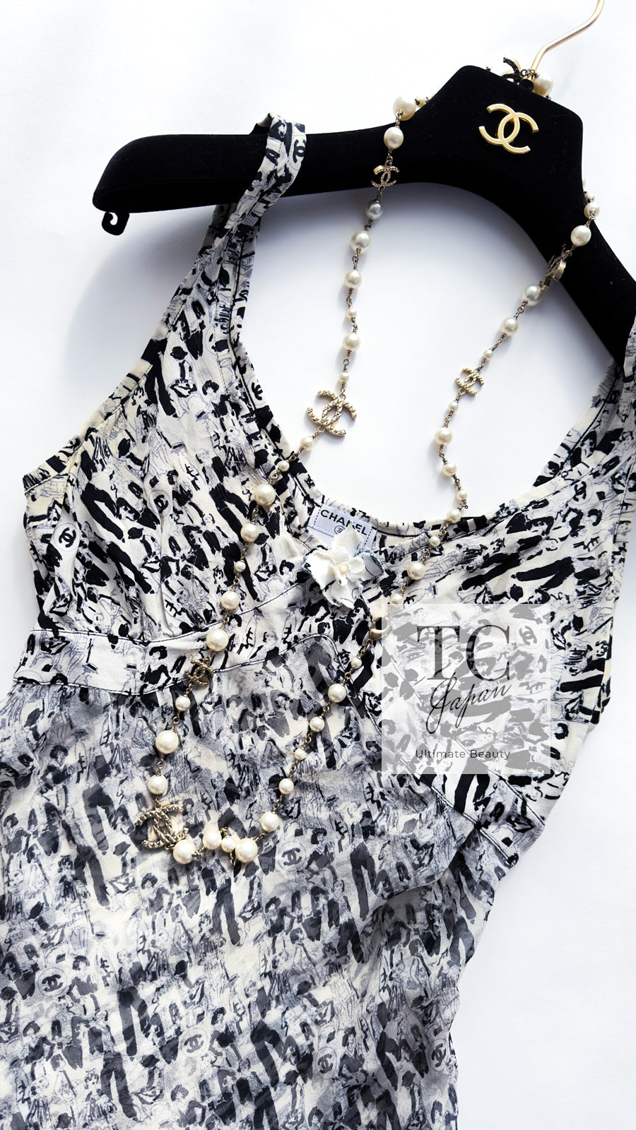 CHANEL 03S Ivory Black CC Logo Silk Tops 36 38 シャネル アイボリー ブラック CC ロゴ シルク トップス チュニック カットソー 即発
