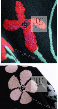CHANEL 21PF Black Multicolor Floral Cashmere Knit Tops Sweater 38 シャネル ブラック マルチカラー 花柄 カシミア ニット トップス セーター 即発