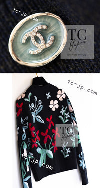 CHANEL 21PF Black Multicolor Floral Cashmere Knit Tops Sweater 38 シャネル ブラック マルチカラー 花柄 カシミア ニット トップス セーター 即発