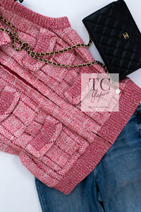 CHANEL 01S Red Linen Tweed Sequin Trim Vest Tops 38 シャネル レッド リネン ツイード スパンコール トリム ベスト ジレ トップス 即発