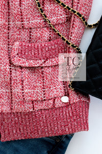 CHANEL 01S Red Linen Tweed Sequin Trim Vest Tops 38 シャネル レッド リネン ツイード スパンコール トリム ベスト ジレ トップス 即発