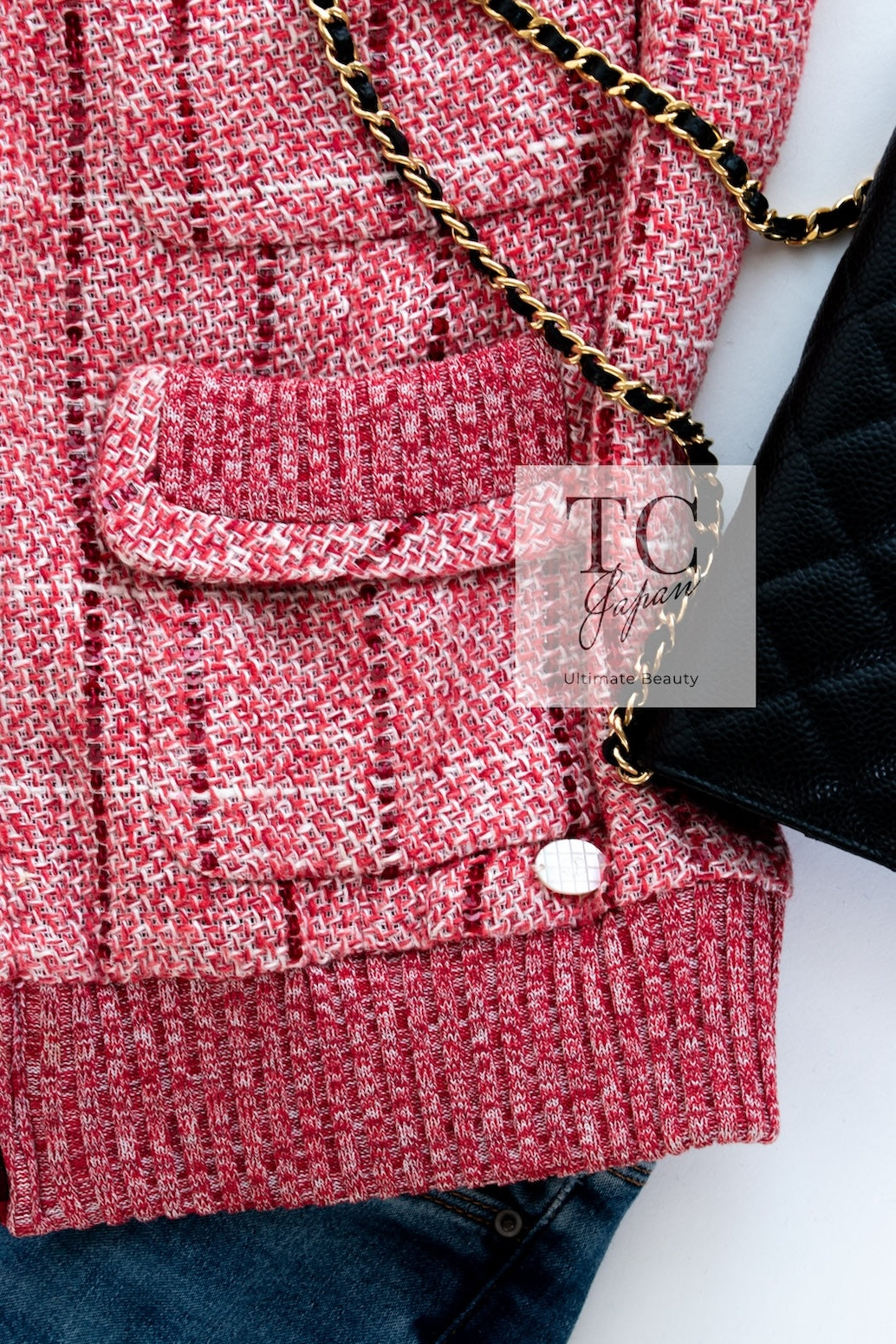 CHANEL 01S Red Linen Tweed Sequin Trim Vest Tops 38 シャネル レッド リネン ツイード スパンコール トリム ベスト ジレ トップス 即発