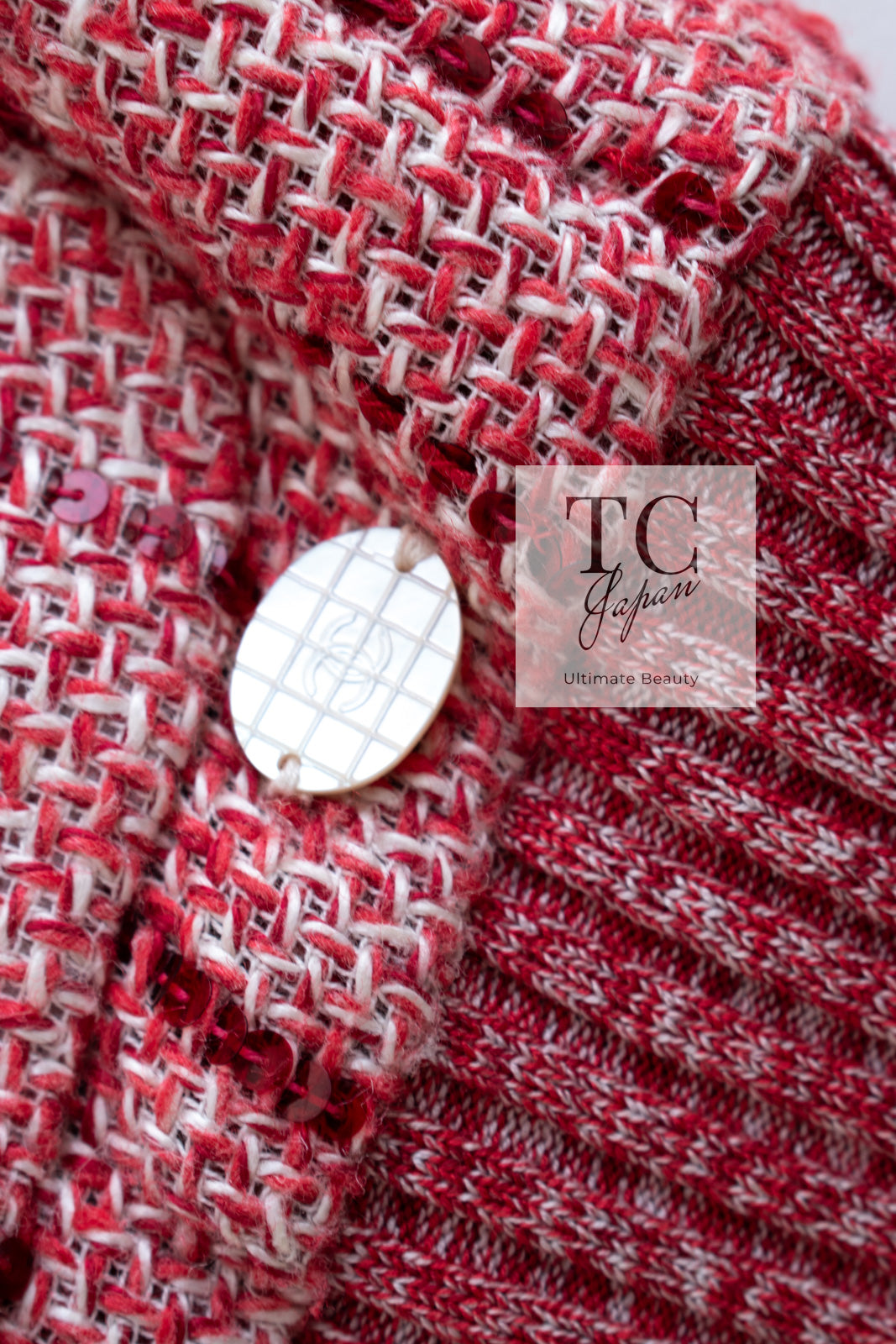CHANEL 01S Red Linen Tweed Sequin Trim Vest Tops 38 シャネル レッド リネン ツイード スパンコール トリム ベスト ジレ トップス 即発