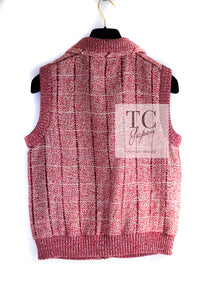 CHANEL 01S Red Linen Tweed Sequin Trim Vest Tops 38 シャネル レッド リネン ツイード スパンコール トリム ベスト ジレ トップス 即発