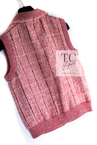 CHANEL 01S Red Linen Tweed Sequin Trim Vest Tops 38 シャネル レッド リネン ツイード スパンコール トリム ベスト ジレ トップス 即発