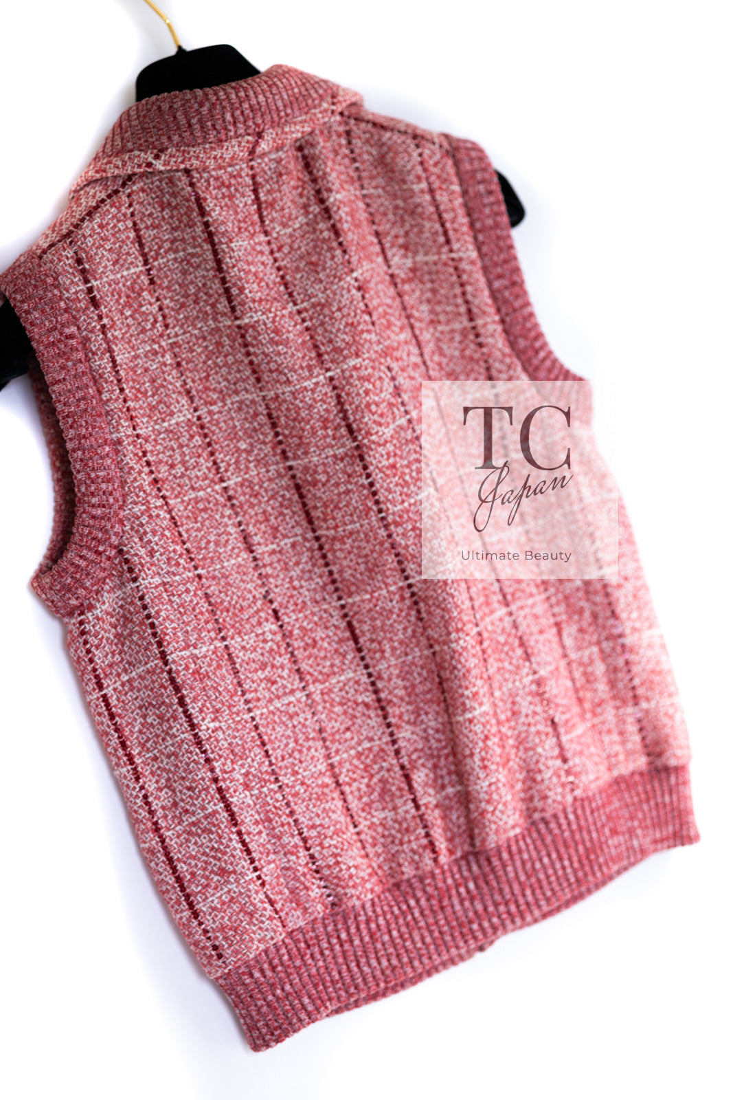 CHANEL 01S Red Linen Tweed Sequin Trim Vest Tops 38 シャネル レッド リネン ツイード スパンコール トリム ベスト ジレ トップス 即発