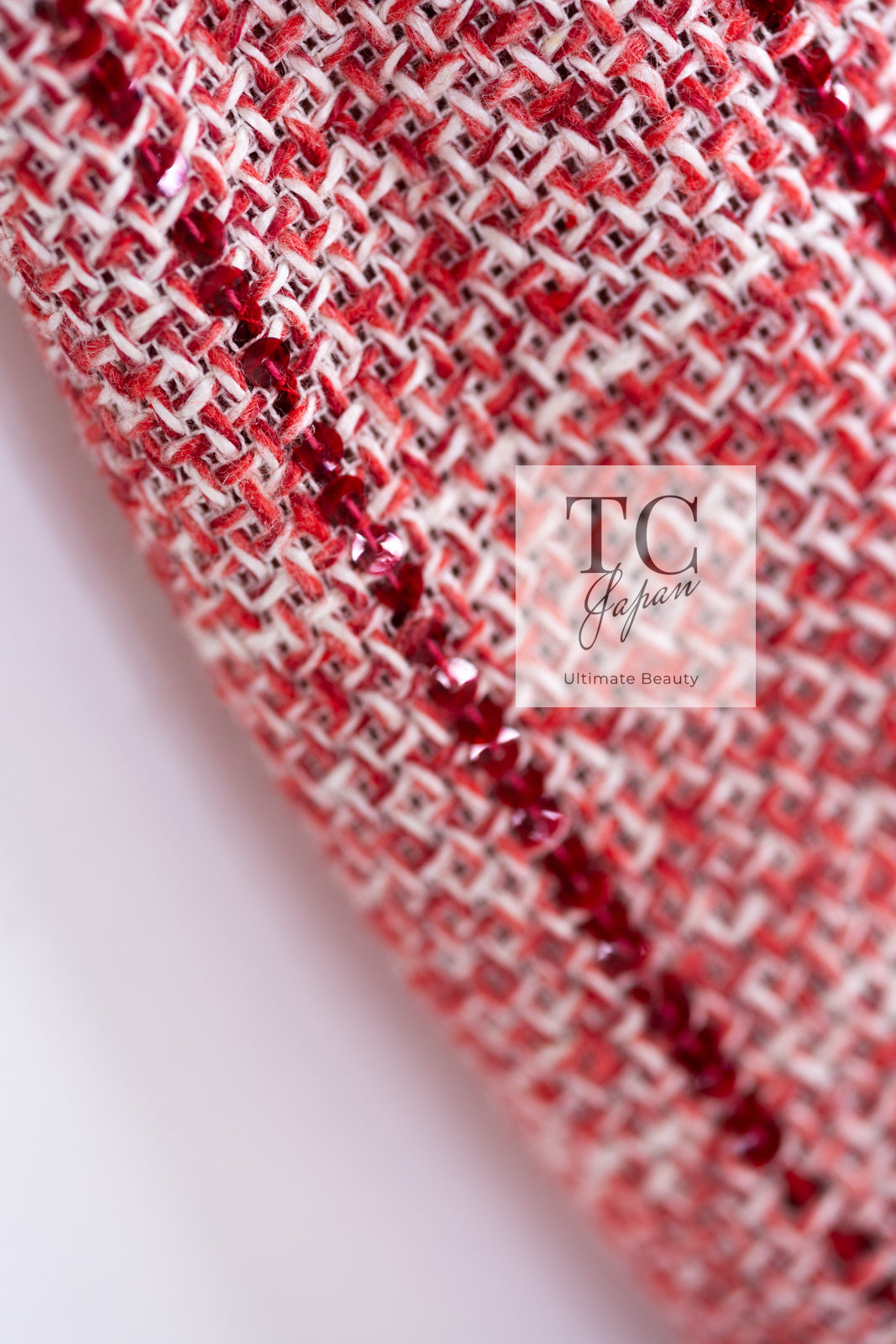 CHANEL 01S Red Linen Tweed Sequin Trim Vest Tops 38 シャネル レッド リネン ツイード スパンコール トリム ベスト ジレ トップス 即発