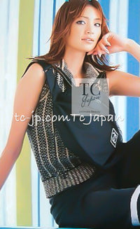 CHANEL 01S Red Linen Tweed Sequin Trim Vest Tops 38 シャネル レッド リネン ツイード スパンコール トリム ベスト ジレ トップス 即発