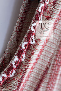 CHANEL 01S Beige Red Knit Sequin Vest Tops 38 シャネル ベージュ レッド スパンコール ニット ベスト トップス 即発