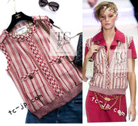 CHANEL 01S Beige Red Knit Sequin Vest Tops 38 シャネル ベージュ レッド スパンコール ニット ベスト トップス 即発