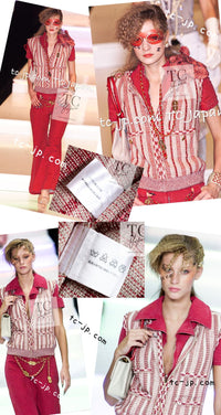 CHANEL 01S Beige Red Knit Sequin Vest Tops 38 シャネル ベージュ レッド スパンコール ニット ベスト トップス 即発