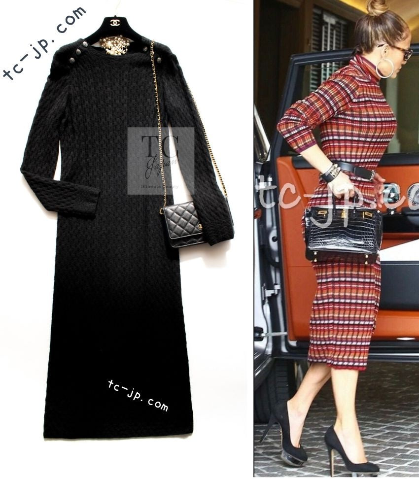 シャネル ワンピース CHANEL ブラック カシミヤ シルク ロング ニット 