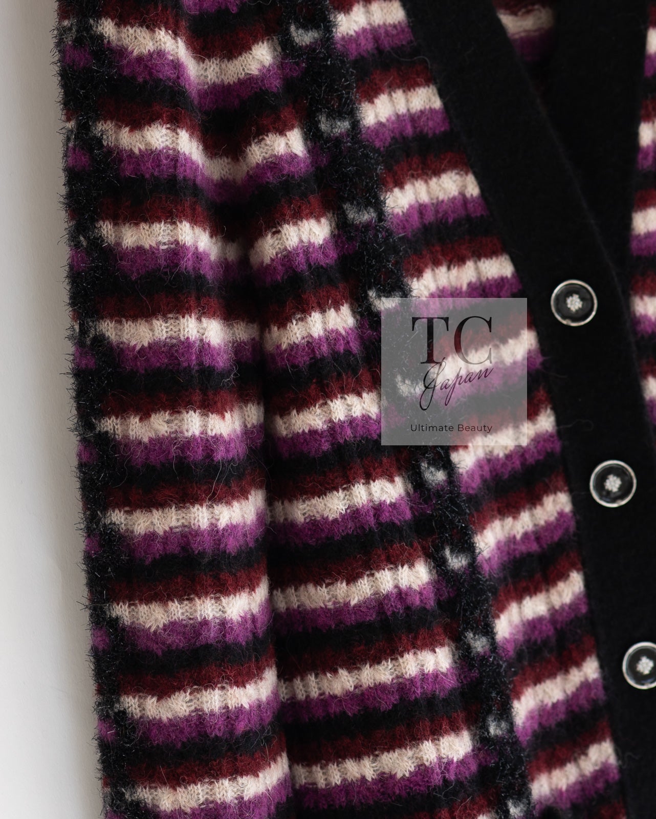 CHANEL 23PA Black Purple Burgundy Alpaca Cashmere Knit Cardigan 36 38 シャネル ブラック パープル バーガンディー ニット カーディガン 即発