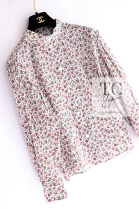 CHANEL 24PA White Red CC Logo Floral Pattern Tops Blouse 34 シャネル ホワイト レッド CC ロゴ 花柄 トップス ブラウス 即発