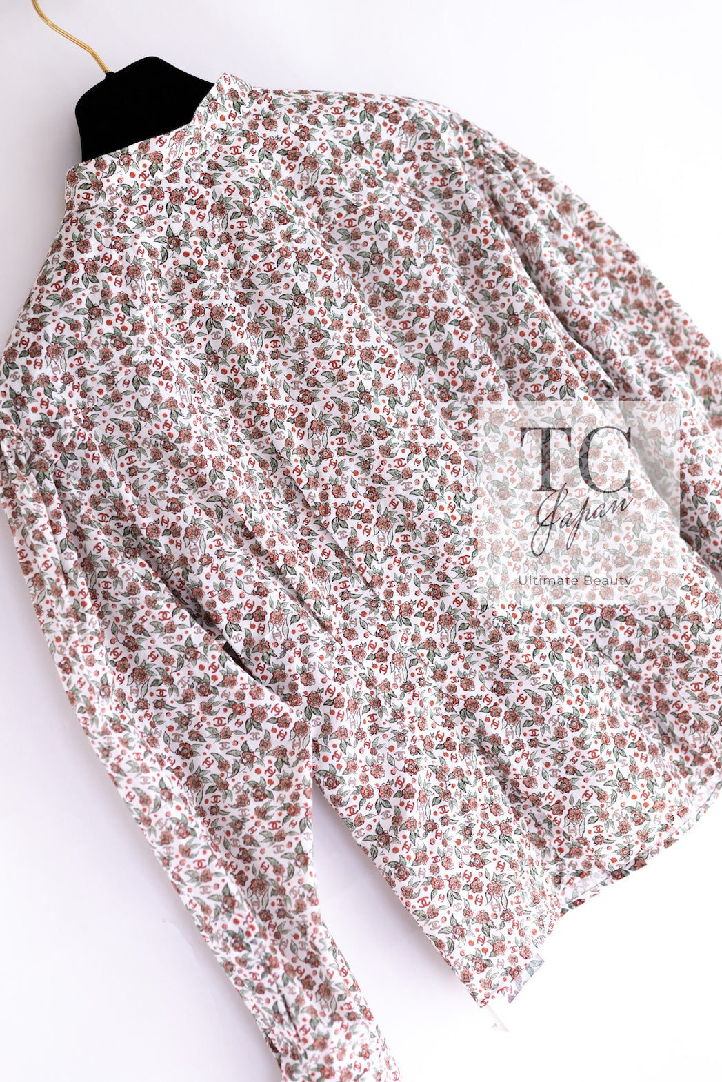 CHANEL 24PA White Red CC Logo Floral Pattern Tops Blouse 34 シャネル ホワイト レッド CC ロゴ 花柄 トップス ブラウス 即発