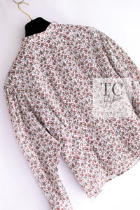 CHANEL 24PA White Red CC Logo Floral Pattern Tops Blouse 34 シャネル ホワイト レッド CC ロゴ 花柄 トップス ブラウス 即発