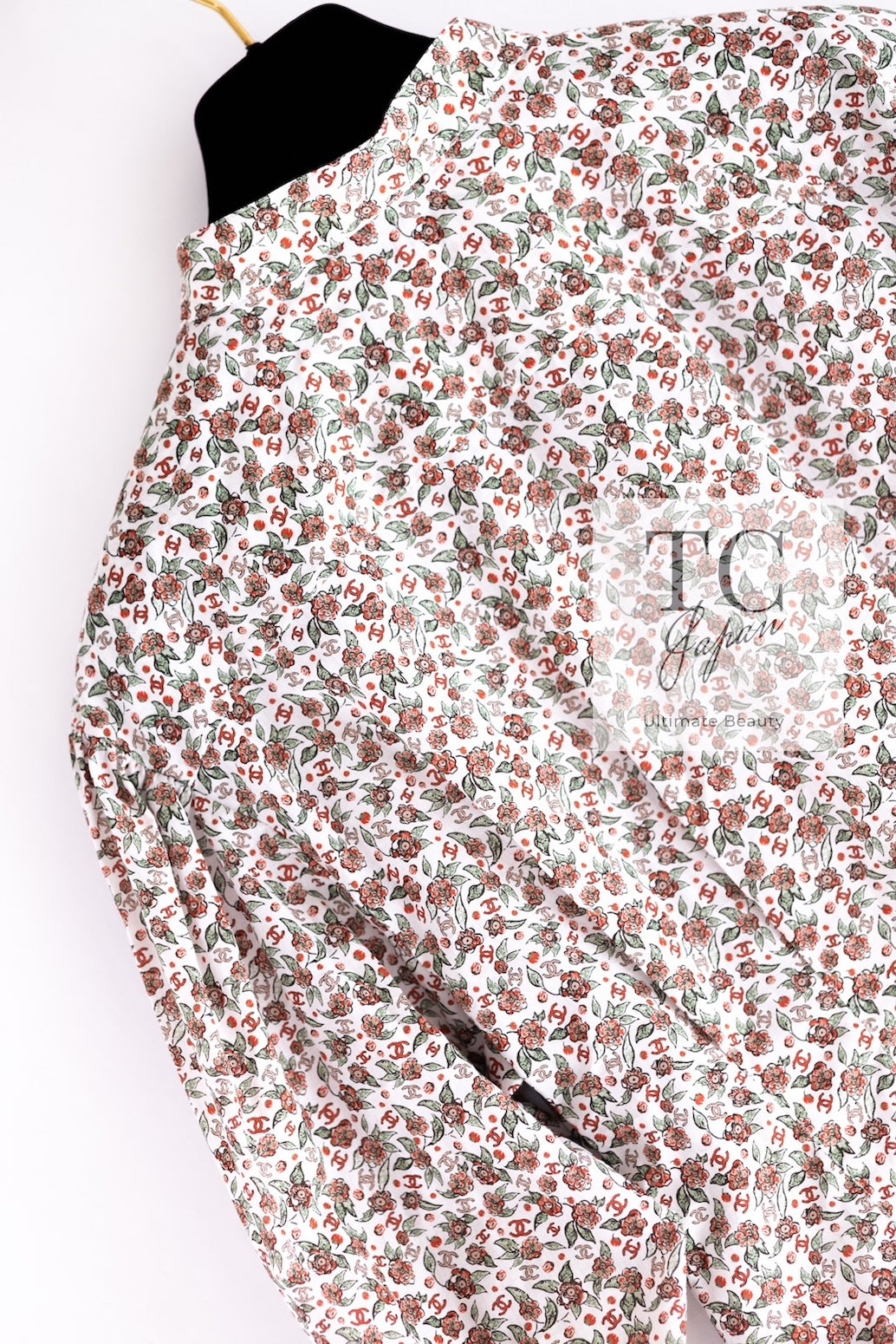 CHANEL 24PA White Red CC Logo Floral Pattern Tops Blouse 34 シャネル ホワイト レッド CC ロゴ 花柄 トップス ブラウス 即発