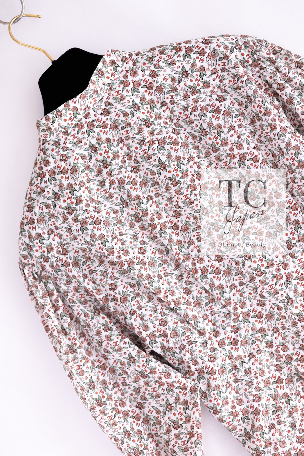 CHANEL 24PA White Red CC Logo Floral Pattern Tops Blouse 34 シャネル ホワイト レッド CC ロゴ 花柄 トップス ブラウス 即発