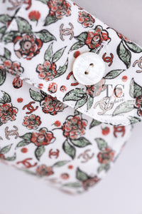 CHANEL 24PA White Red CC Logo Floral Pattern Tops Blouse 34 シャネル ホワイト レッド CC ロゴ 花柄 トップス ブラウス 即発