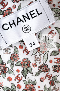 CHANEL 24PA White Red CC Logo Floral Pattern Tops Blouse 34 シャネル ホワイト レッド CC ロゴ 花柄 トップス ブラウス 即発