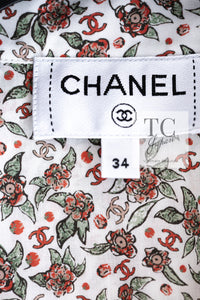 CHANEL 24PA White Red CC Logo Floral Pattern Tops Blouse 34 シャネル ホワイト レッド CC ロゴ 花柄 トップス ブラウス 即発