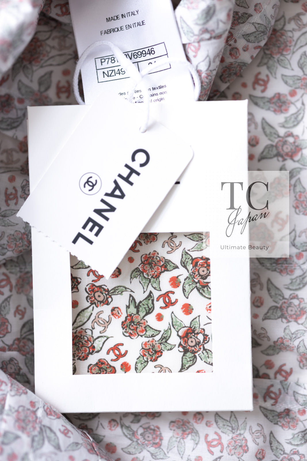 CHANEL 24PA White Red CC Logo Floral Pattern Tops Blouse 34 シャネル ホワイト レッド CC ロゴ 花柄 トップス ブラウス 即発