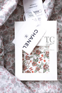 CHANEL 24PA White Red CC Logo Floral Pattern Tops Blouse 34 シャネル ホワイト レッド CC ロゴ 花柄 トップス ブラウス 即発
