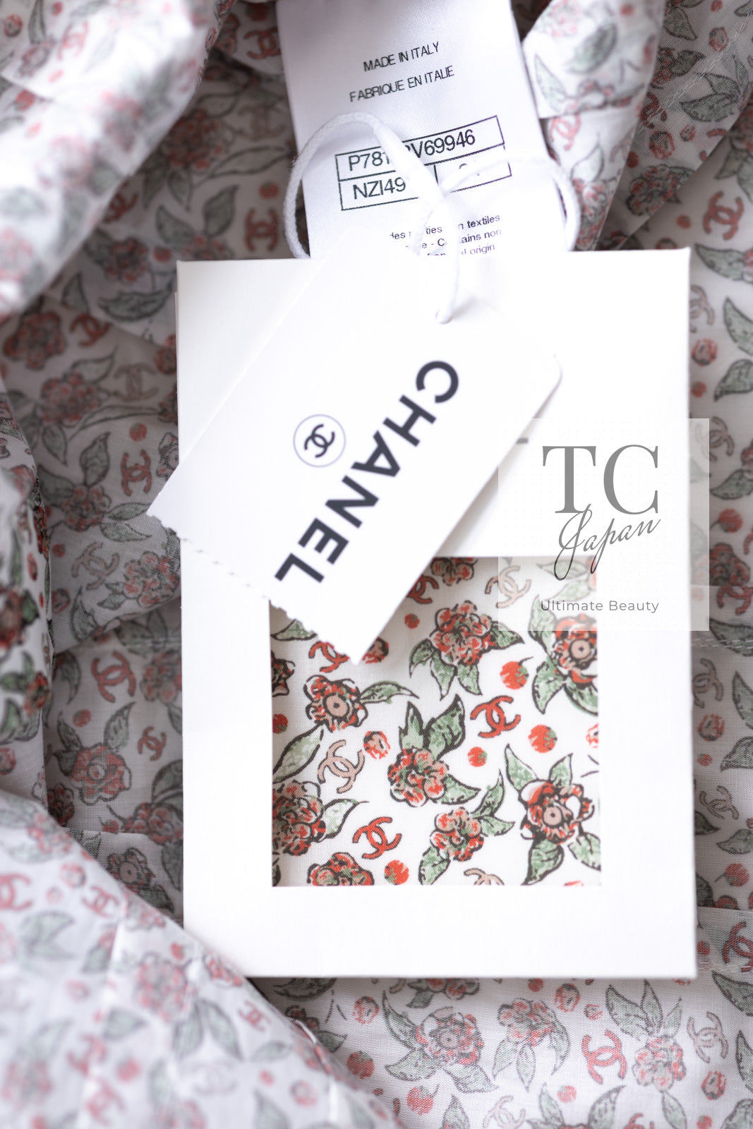 CHANEL 24PA White Red CC Logo Floral Pattern Tops Blouse 34 シャネル ホワイト レッド CC ロゴ 花柄 トップス ブラウス 即発