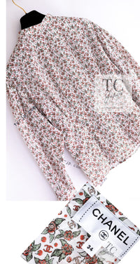 CHANEL 24PA White Red CC Logo Floral Pattern Tops Blouse 34 シャネル ホワイト レッド CC ロゴ 花柄 トップス ブラウス 即発