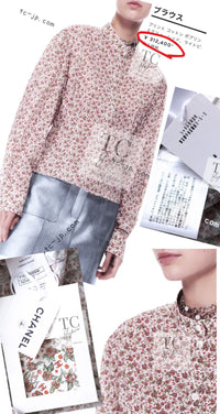 CHANEL 24PA White Red CC Logo Floral Pattern Tops Blouse 34 シャネル ホワイト レッド CC ロゴ 花柄 トップス ブラウス 即発