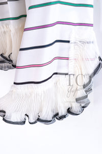 CHANEL 17S White Multicolor Stripe Ruffle Silk Blouse Tops 36 38 シャネル ホワイト マルチカラー ストライプ フリル ブラウス トップス 即発