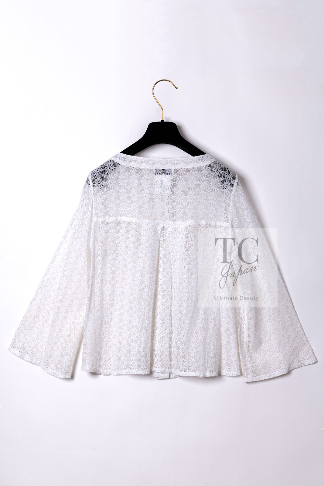 CHANEL 15S White Flower Lace Cotton Tops Blouse Jacket 38 シャネル ホワイト アイボリー フラワー レース トップス ブラウス ジャケット 即発