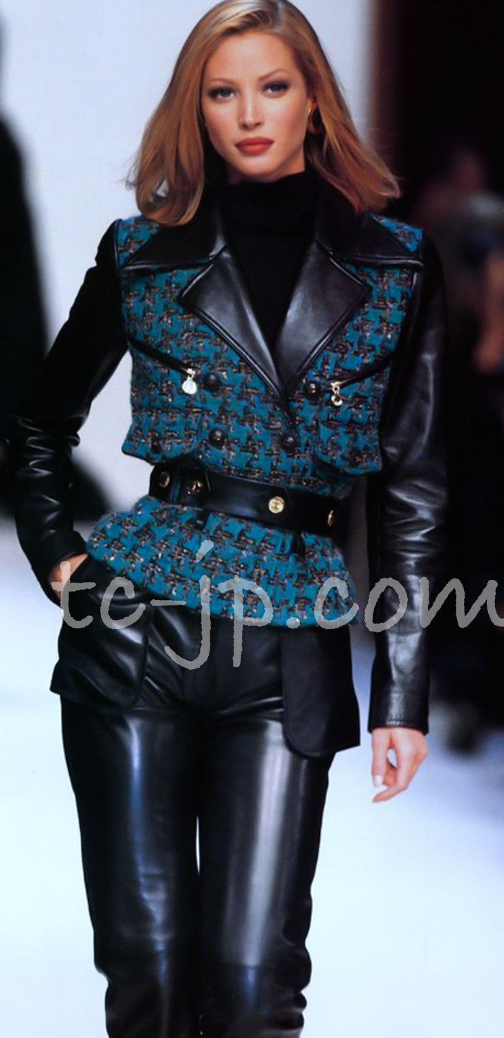CHANEL 92A Vintage Green Black Tweed Skirt 36 38 シャネル ヴィンテージ グリーン ブラック ツイード スカート 即発