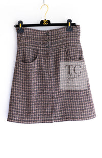 CHANEL 03S Brown Beige Pink Linen Cotton Tweed Skirt 38 シャネル ブラウン ベージュ ピンク リネン コットン ツイード スカート 即発