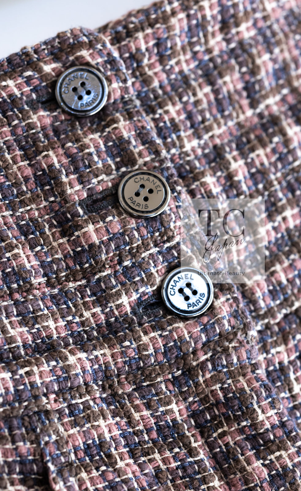 CHANEL 03S Brown Beige Pink Linen Cotton Tweed Skirt 38 シャネル ブラウン ベージュ ピンク リネン コットン ツイード スカート 即発