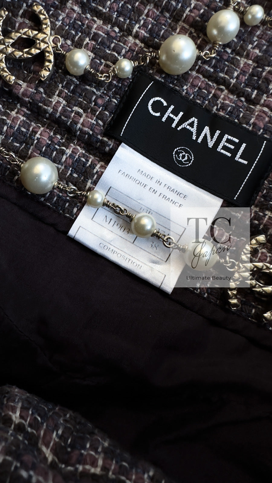 CHANEL 03S Brown Beige Pink Linen Cotton Tweed Skirt 38 シャネル ブラウン ベージュ ピンク リネン コットン ツイード スカート 即発