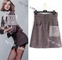 CHANEL 03S Brown Beige Pink Linen Cotton Tweed Skirt 38 シャネル ブラウン ベージュ ピンク リネン コットン ツイード スカート 即発