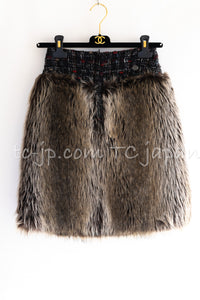 CHANEL 10A Black Re d Wool Lesage Tweed Fantasy Fur Mini Skirt 34 シャネル ブラック レッド ウール ルサージュ ファンタジー ファー ミニ スカート 即発