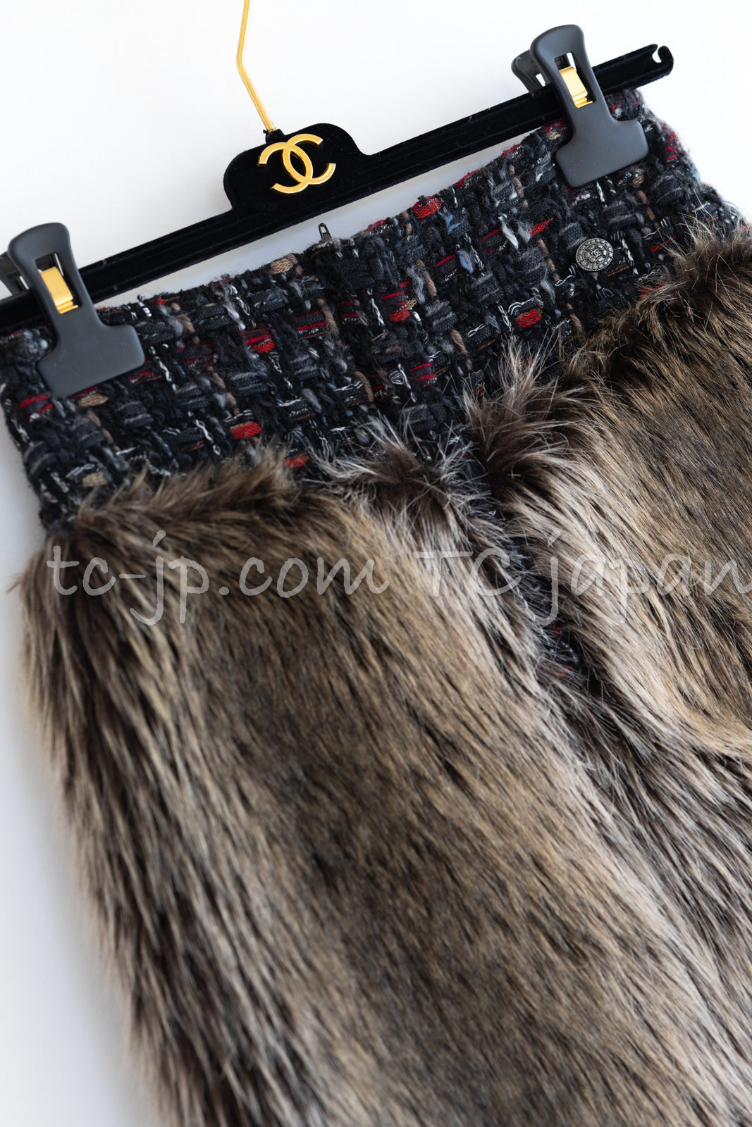CHANEL 10A Black Re d Wool Lesage Tweed Fantasy Fur Mini Skirt 34 シャネル ブラック レッド ウール ルサージュ ファンタジー ファー ミニ スカート 即発