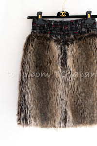 CHANEL 10A Black Re d Wool Lesage Tweed Fantasy Fur Mini Skirt 34 シャネル ブラック レッド ウール ルサージュ ファンタジー ファー ミニ スカート 即発